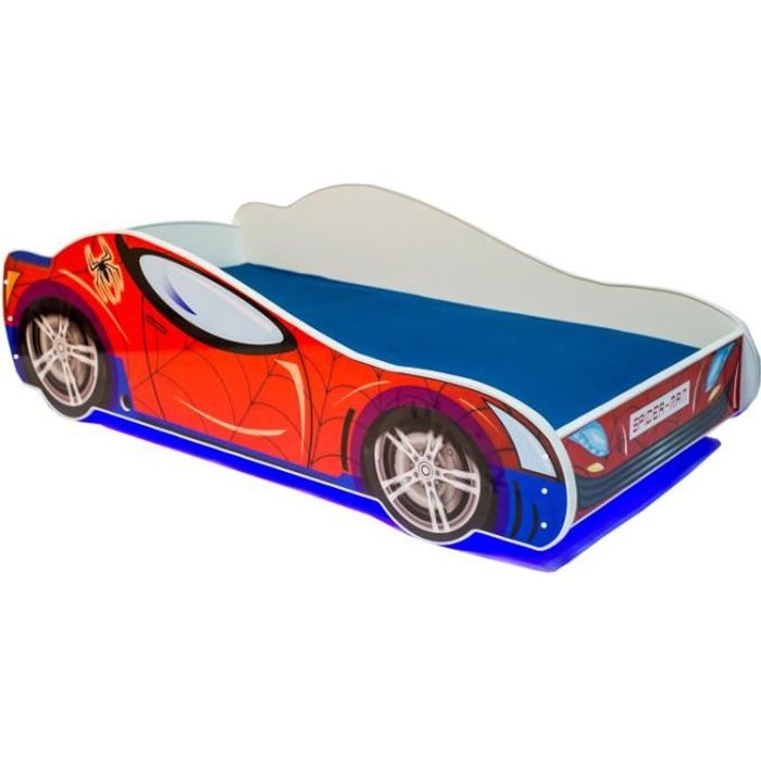 Lit enfant voiture LED-Spider-140x70+sommier + matelas