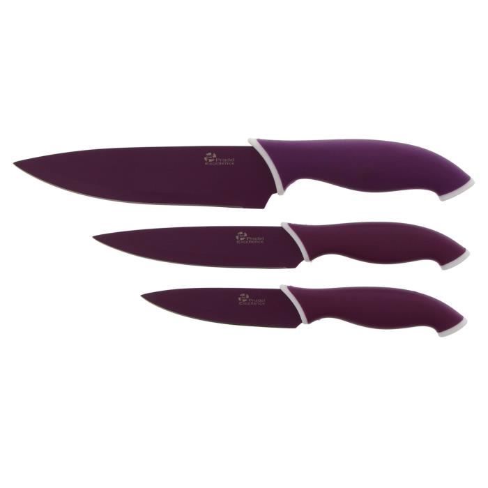 PRADEL EXCELLENCE Coffret de 3 couteaux de cuisine CC003M 8,8-12,5-15,2cm violet