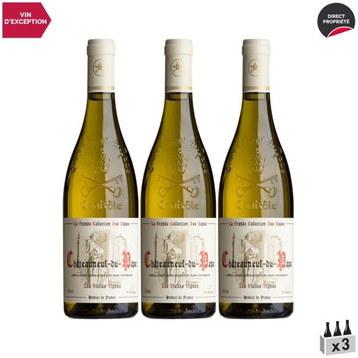 Châteauneuf-du-Pape Cuvée Clément VI Les Vieilles Vignes Blanc 2020 - Lot de 3x75cl - La Grande Collection des Papes - Vin AOC Blanc