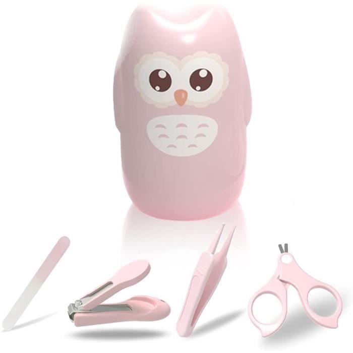 Trousse de soin bebe,Set Manucure Bébé,BéBé Set de Coupe-Ongles Manucure Bébé Kit 4 en 1 avec Etui Ciseaux et Pince à Épiler,(Rose)