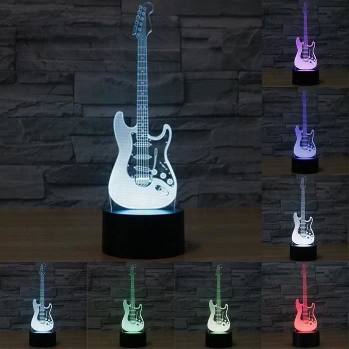 Creative 3D électrique lumière Illusion 3d guitare Modèle Lampe LED 7 Changement de Couleur USB tactile sensor bureau de lampe