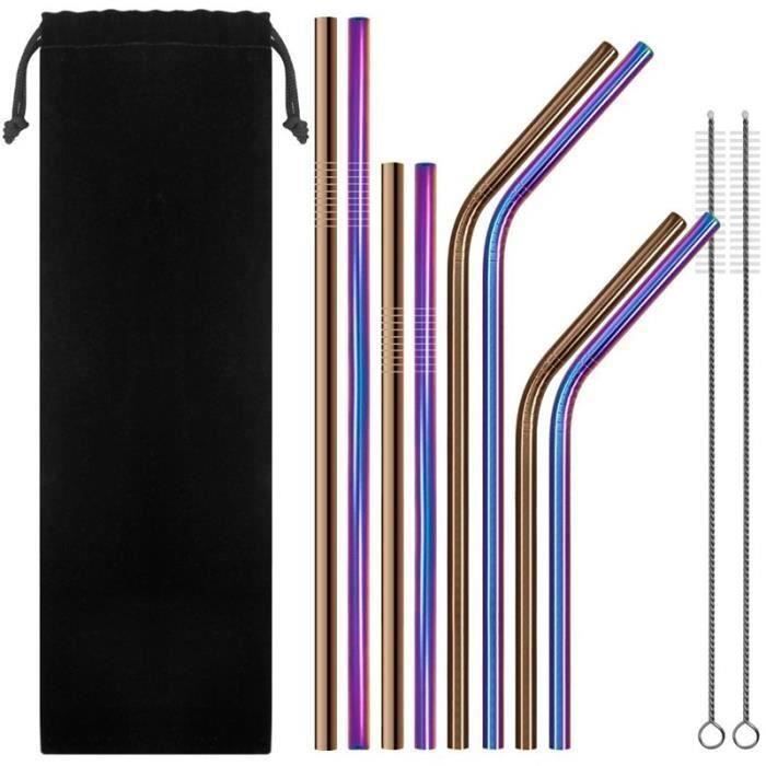 YL Pailles en Acier Inoxydable,Ensemble de 8 Pailles A Boire Reutilisables de 6 Mm, Avec 2 Brosses de Nettoyage - YLTS823A2246