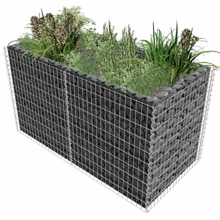MEUBLE® Jardinière Extérieur Style Moderne - Bac A Fleur Gabion Acier 180 x 90 x 100 cm Argenté ♕2985