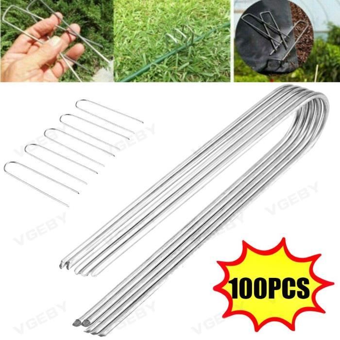Lot de 100 Piquets de Fixation en Acier Inoxydable - Piquets de Fixation en Acier pour bâche Anti-Mauvaises Herbes -YES