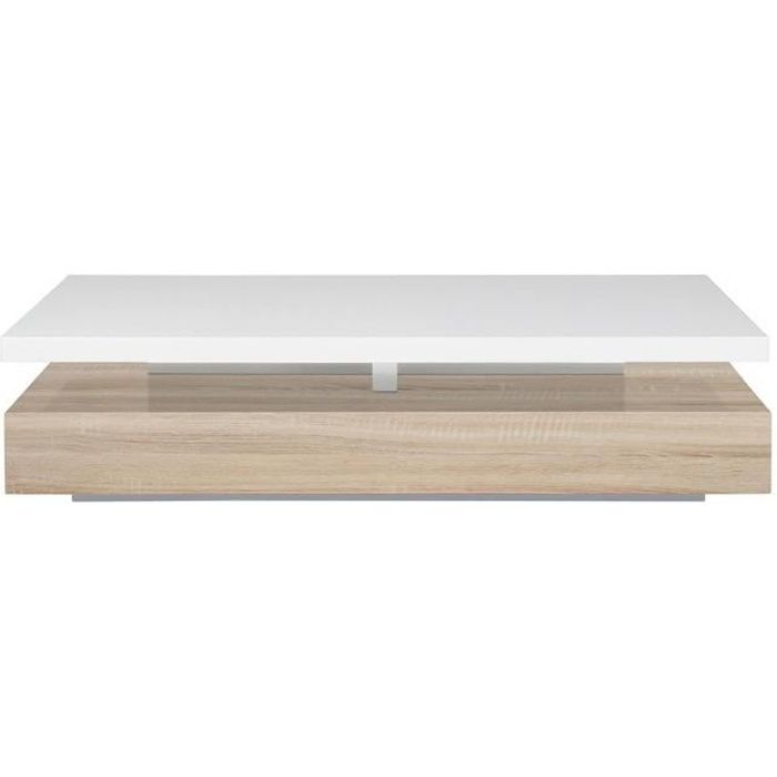 Miliboo - Table basse design laquée blanc brillant et bois SONOMA