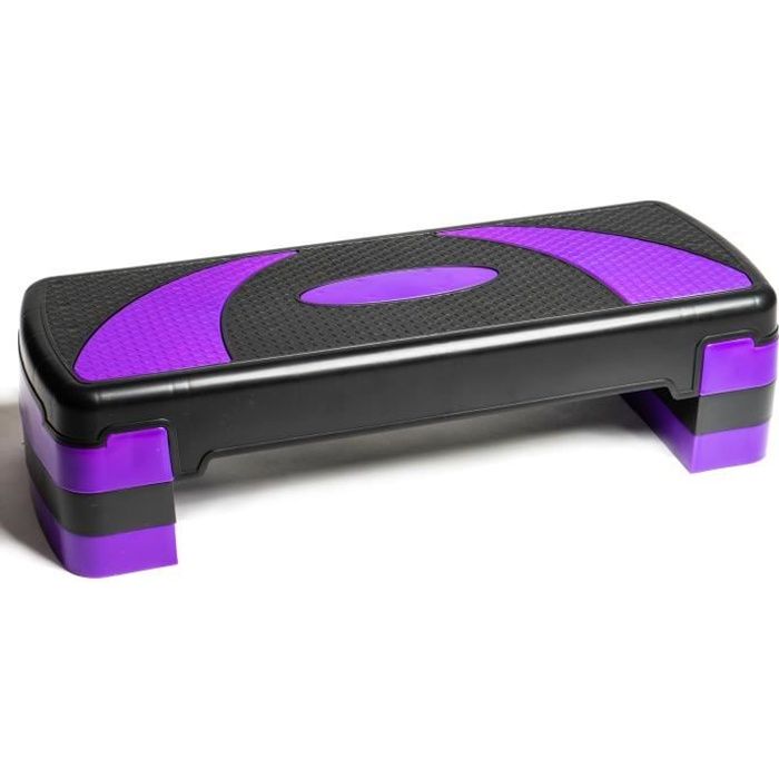 PRISP Stepper Fitness à Hauteur Réglable (3 Niveaux, 10/15/20 cm) Planche de Step Aérobic pour Cardio 78 x 28 cm - Mauve et Noir