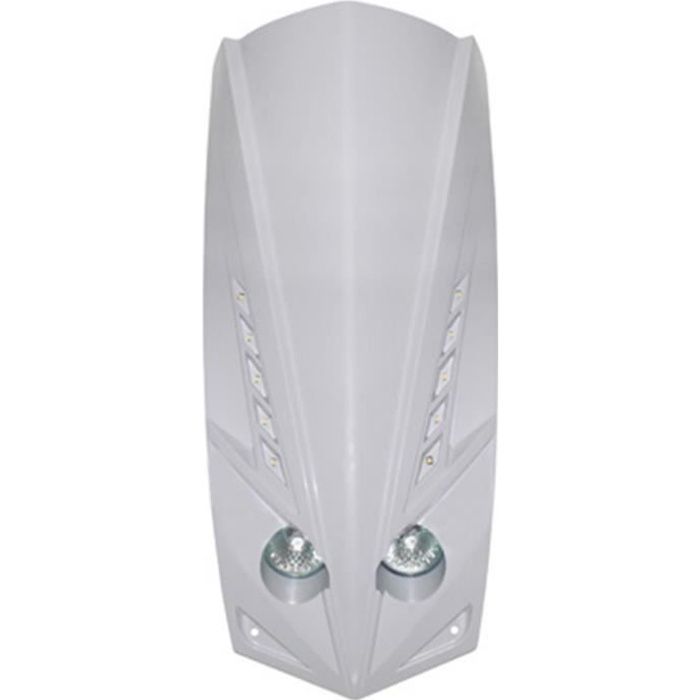 PHARES FACE AV SCOOT ADAPTABLE PEUGEOT 50 LUDIX BLANC BRILLANT DOUBLE OPTIQUE AVEC LEDS BLANCHES POU