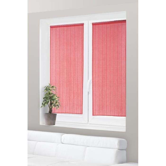 Paire de Voilage Vitrage Uni 2 x 60 x 160 cm Tissage Trame Rouge Lot de 2