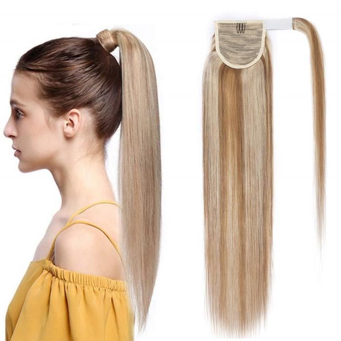 Extension En Queue de Cheval Lisse Cheveux Humain Naturel Clip In Ponytail Extension Wrap Around Facile A Porter - 20