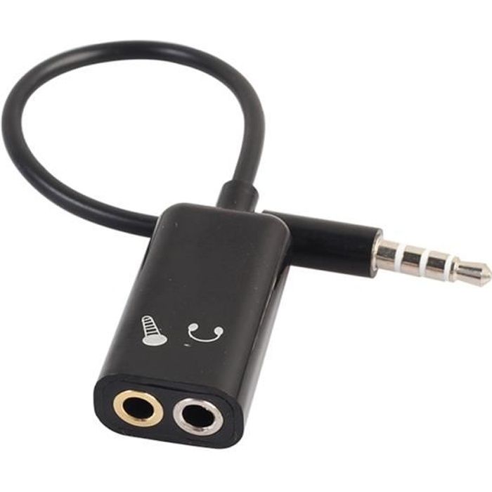 Adaptateur splitter jack audio 3.5 m - Adaptateur Stéréo pour Casque et prise Microphone - Noir