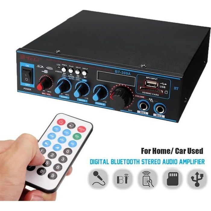 TEMPSA Bluetooth Amplificateur Hi-Fi Stéréo 12V / 220V FM USB SD MP3 Audio Lecteur - Ampli Maison Voiture Auto