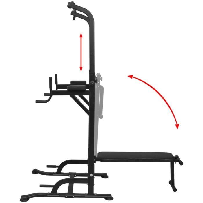 LAM Tour de musculation/Machines d'haltérophilie-avec banc d'assise-Structure en acier laqué-94x104x182-235cm-noir 7668434255347