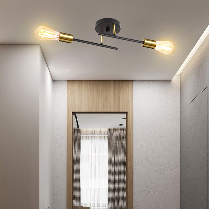 2 Têtes Applique Murale Industrielle Interieur TOKIUS Lampe de plafond Rétro E27 en Métal Luminaire Mural Moderne Noir et Cuivre