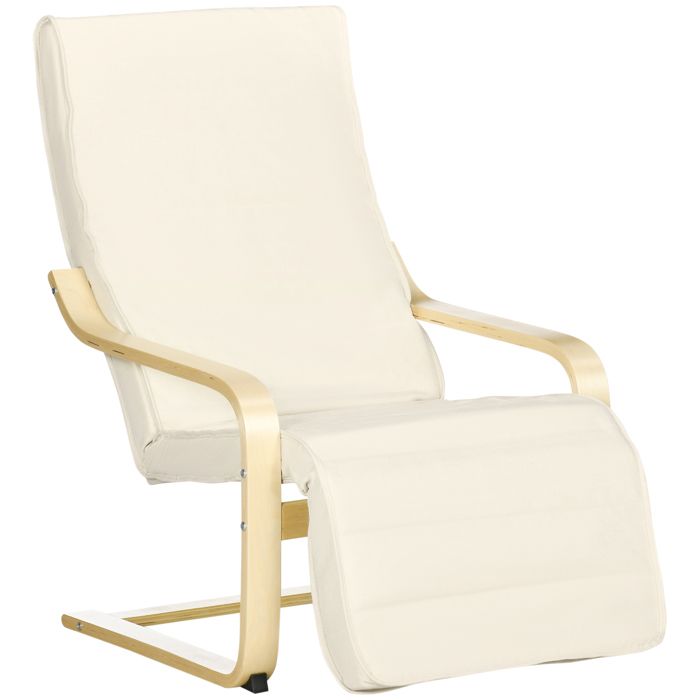 Fauteuil relax HOMCOM chaise de salon avec Repose-Pied réglable déhoussable Relaxation 94 x 665 x 100 cm Bois Massif Crème