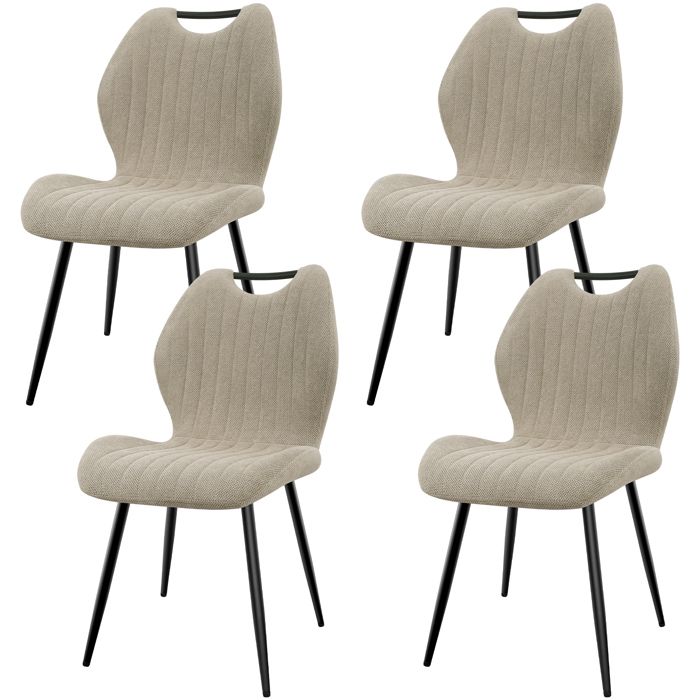 Chaises salle à manger - WAFTING - N11 - Lot de 4 - Tissu lin kaki - Pieds métal