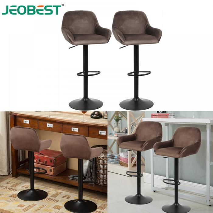 JEOBEST Lot de 2 Tabourets de Bar - Chaises de Cuisine - Fauteuils - Force Portante 120kg - Velours - Métal - Scandinave