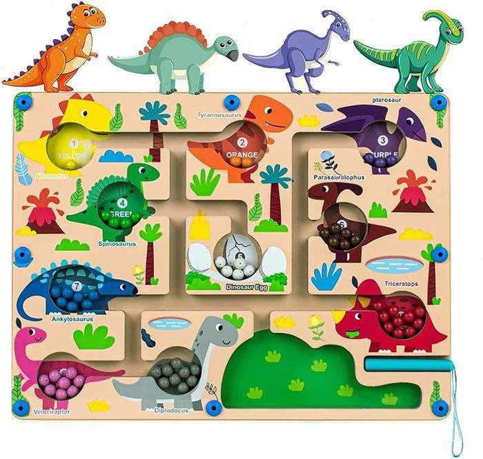 Jeu Labyrinthe Magnétique Lassuzie – Dinosaures En Bois, Montessori, Pour Enfants 2-6 Ans, 30 X 22,5 Cm