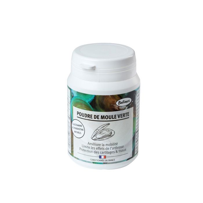 Complément alimentaire - BUBIMEX - Poudre de moules vertes 60g - 100% pur et naturel - Riche en glucosamine - Soutien articulaire Complément alimentaire - BUBIMEX - Poudre de moules vertes 60g - 100% pur et naturel - Riche en glucosamine - Soutien articulaire