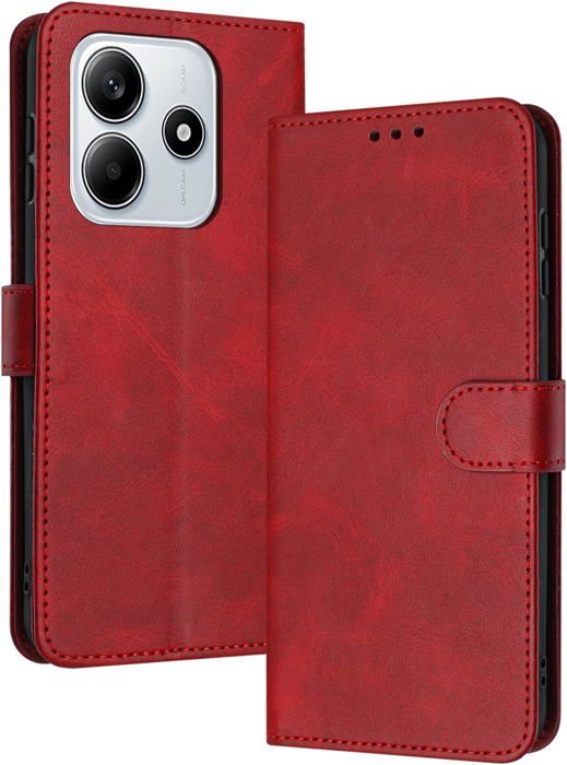 Coque pour Xiaomi Redmi Note 14 5G Etui Housse en Cuir PU Premium Fentes  Cartes Etui Pochette de Portefeuille Rouge- TECHTA