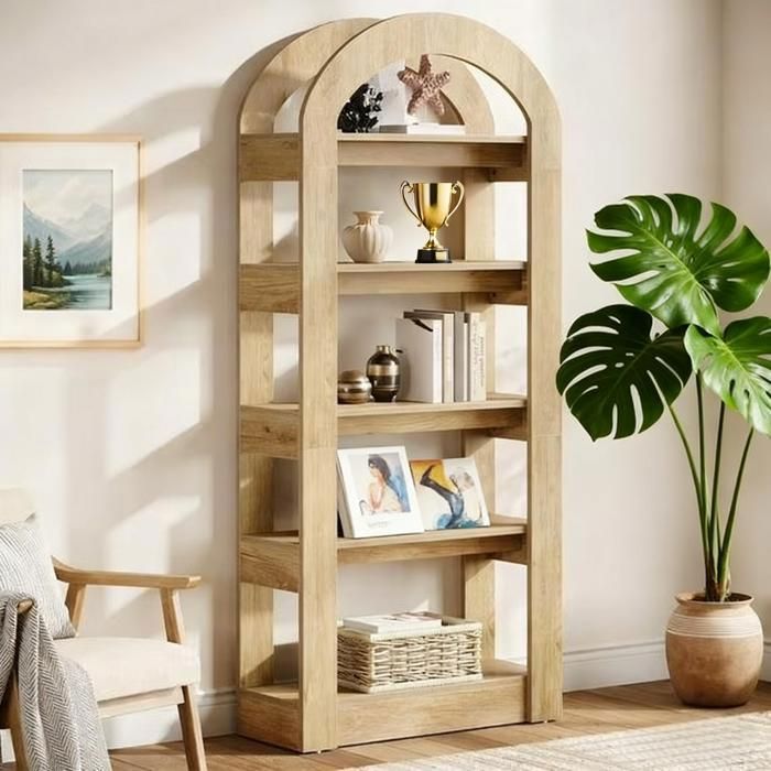 Étagère à 5 niveaux étagères en forme darc étagère en bois haute debout étagère de présentation moderne Étagère 180cm
