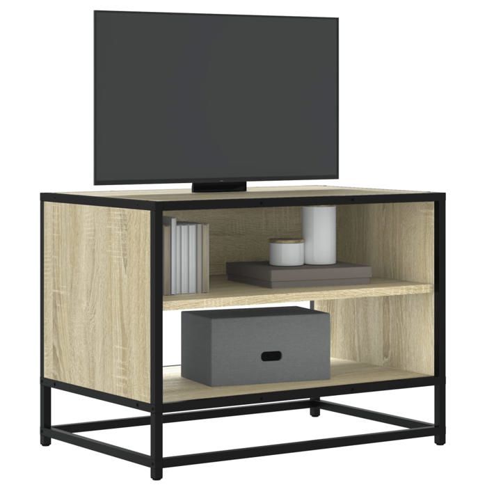 Meuble TV/Meuble HIFI - CLOUD - chêne sonoma - 61x40x46 cm - bois dingénierie et métal S47
