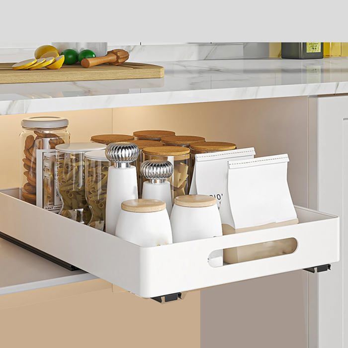 Organiseur De Placard Coulissant, étagère Coulissante Robuste Pour Placard De Cuisine, Argent, Sans Perçage, Rangement Et Organisation De La Cuisine, 43 Cm X