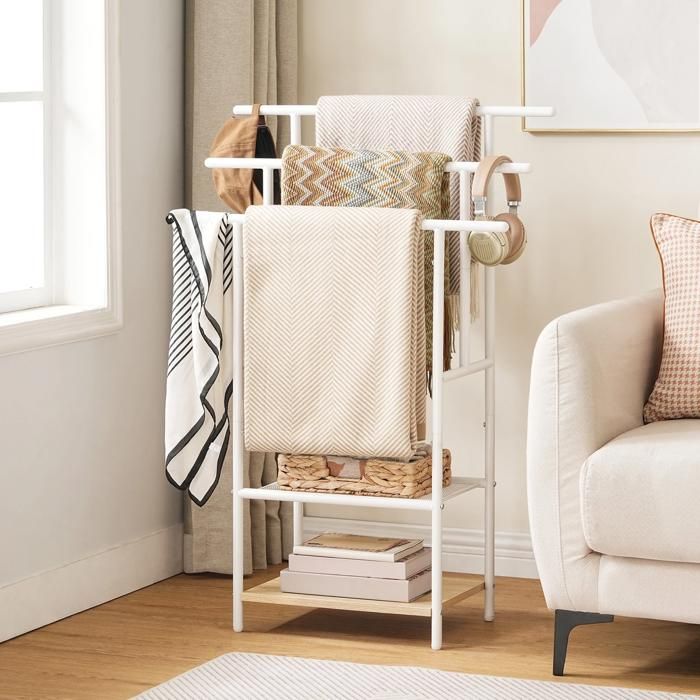 HOOBRO Porte-Serviettes sur Pieds Range-Serviettes avec 3 Barres Support Salle de Bain 2 étagères Étendoir