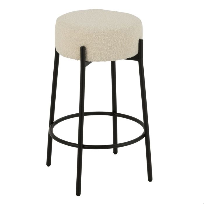 Tabouret de bar en tissu bouclette et métal Blanc 41x41x67 cm Tabouret de bar en tissu bouclette et métal Blanc 41x41x67 cm