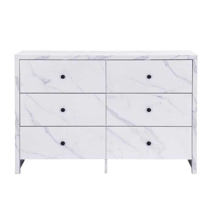 Commode - MARQUE Liberte - Modle 2025 - 6 tiroirs - Marbre - Blanc 120x40x80cm