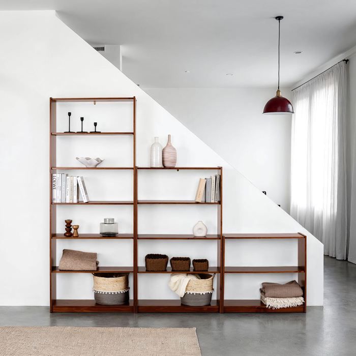 Etagère REGALE H 200 cm rangement sur pied avec 7 niveaux en bois massif coloris châtaignier