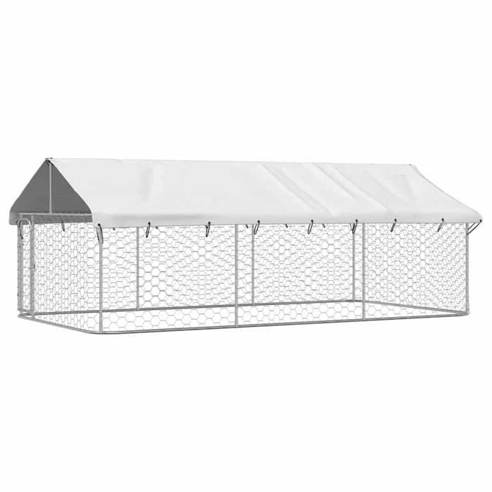 “Winter SaleTOP Parc pour chien Argent - Chenil extérieur avec toit 400x200x150cm PRO13904