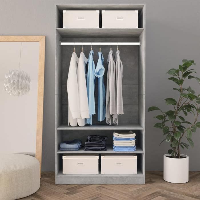 Gris Garde-robe JILLS Armoire penderie Pour chambre Gris cement 100 x 50 x 200 cm Aggloméré LV1537