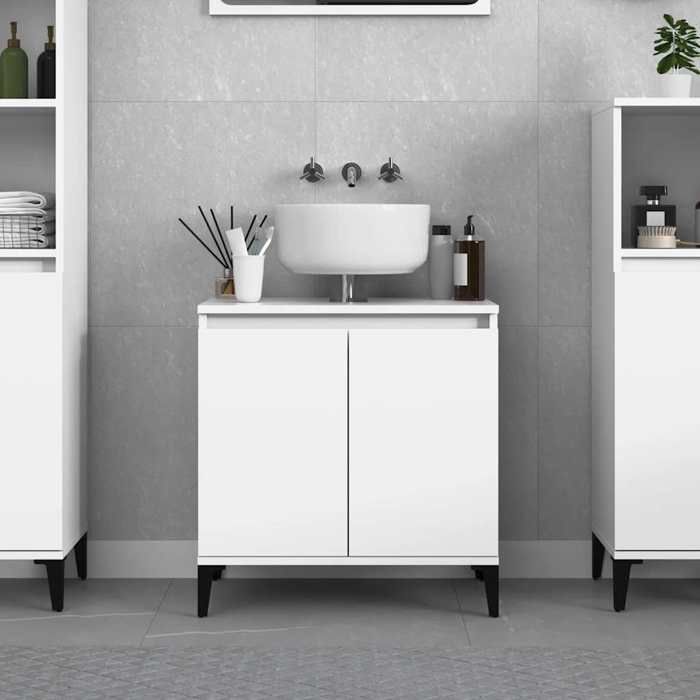 SALE 2026 Armoire de salle de bain Blanc - Meuble dévier blanc 58x33x60cm - bois dingénierie PRO344967547