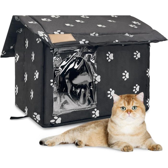 Niche pour Chats pour Extérieur Résistante Taille L Niche Pliable pour Chats Lavable Niche pour Animaux de Compagnie pour Extérieur