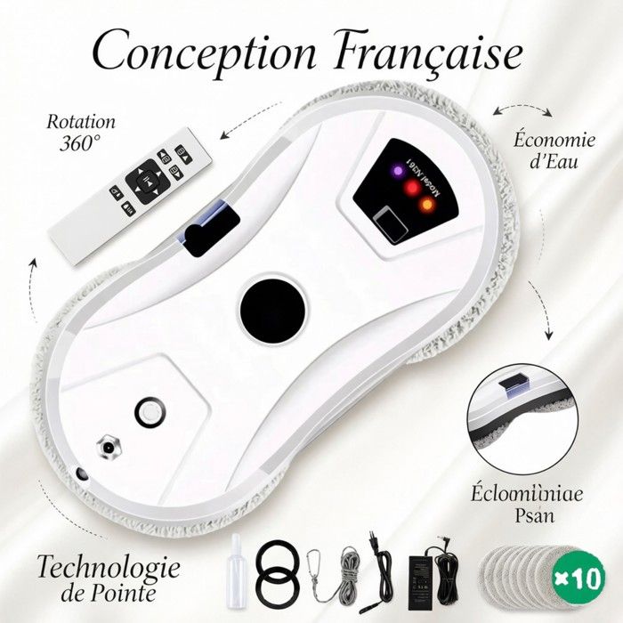Robot lave-vitres intelligent - 5600 Pa - Navigation intelligente - Protections de sécurité multiples - Nettoyage en double hélice