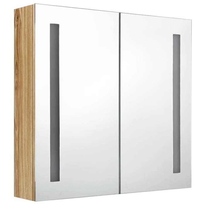 (Vente chaude)Armoire de salle de bain à miroir CLARENCE 60 kg capacité Placard Mural LED Chêne 62x14x60 cm - M823489