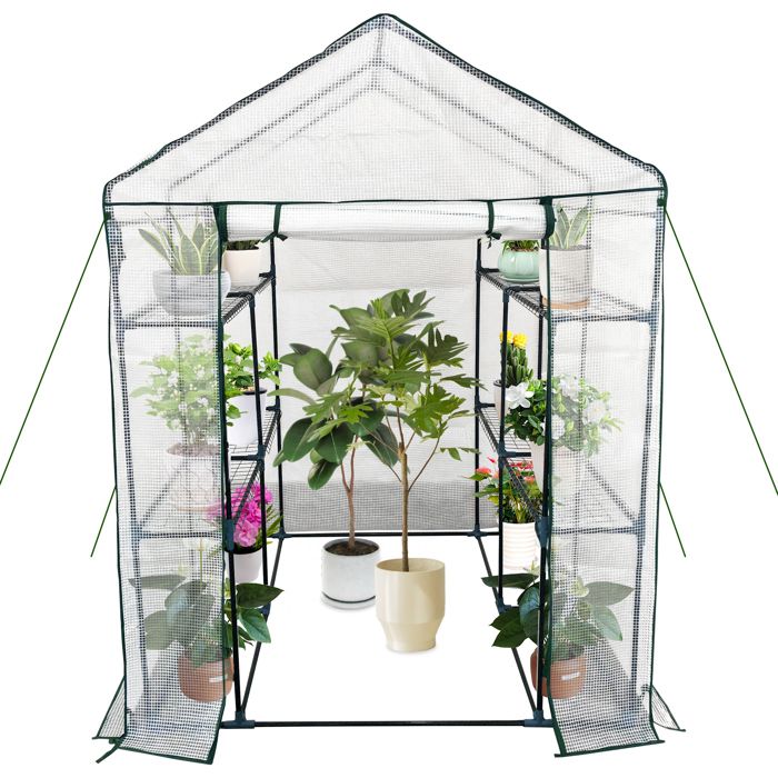 Serre de Jardin Portable 3 Niveaux 6 Étagères Armature Acier Grande Capacité Balcon & Extérieur - 1 4*1 4*1 95m Blanc
