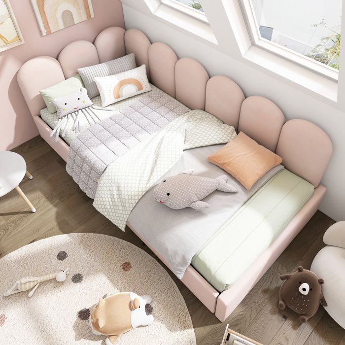 Lit Banquette 90x200 cm - Lit Banquette Enfant Simple avec Rangement Tissu Velours et Tiroirs Rose Sans Matelas