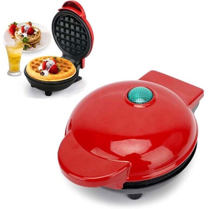 Mini gaufrier rond - ZOR® - Plaques antiadhésives - 350W - 165x85x125 cm - Rouge - Témoin lumineux - Poignée isolée