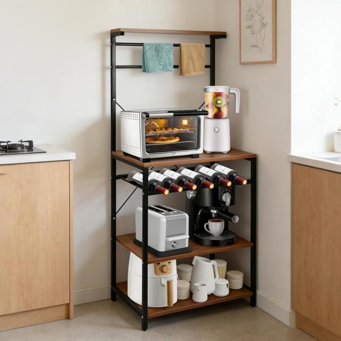 JEOBEST Meuble de Rangement à 4 Niveaux - Desserte de Cuisine en Métal Bois - Industriel - Étagère de Cuisine - 59×38×142cm
