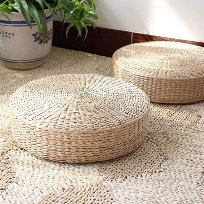 Coussins de sol en paille - PZCC - Lot de 2 - Ronds - 50 cm de diamètre - Épaisseur 10 cm - Supporte 113 kg