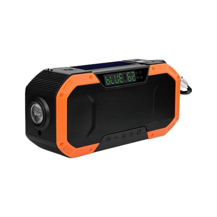 Orange Lampe de poche dynamo solaire Bluetooth enceinte radio FM AM NOAA power bank 5000mAh SOS étanche camping urgence extérieur