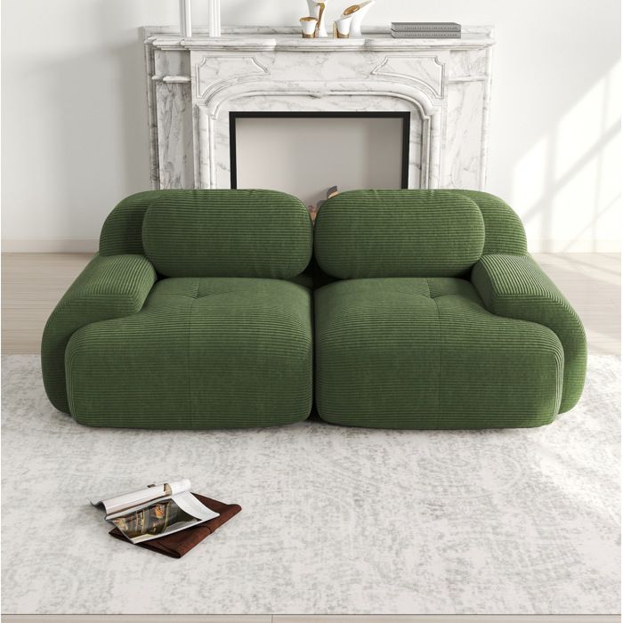 Canapé fixe 2 places avec accoudoirs courbés 208x103x75 cm velours côtelé vert