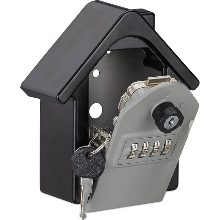 Boite à clés sécurisée Forme Maison clé Secours Code Coffre Fort Clef Key Sage Garage 15x135x7 cm Noir/Gris 1