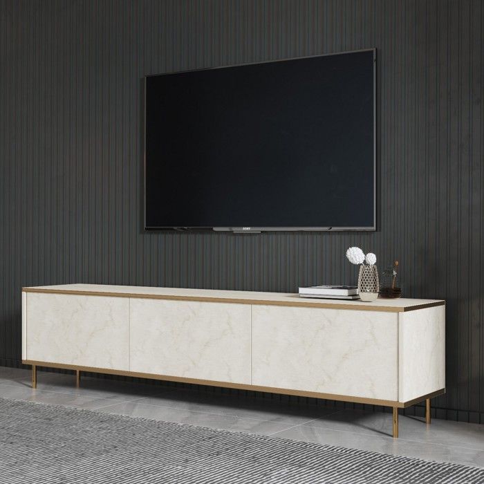 Meuble TV Sassello Dmora en bois noble beige maro 180x35x45h cm Meuble TV Sassello Dmora en bois noble beige maro 180x35x45h cm