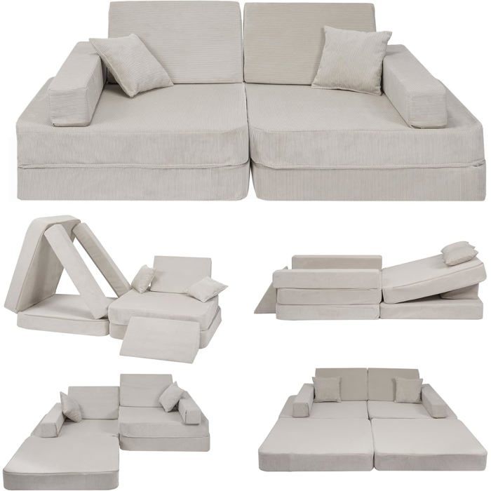 Canapé de jeu enfant convertible en lit d’appoint gris