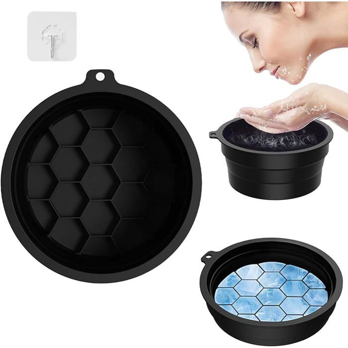 Silicone Bassine Pliable Bac à Glaçons Intégré Noir TREABEAR Glacons Moule Bol de Bain de Glace Pliable en Silicone（petit Noir）
