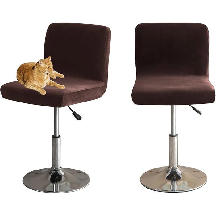 Housses De Chaise De Bar avec Dossier Élastique Velours Tissu Housses De Tabouret De Pub Amovible Courte Arrière 2 Brun