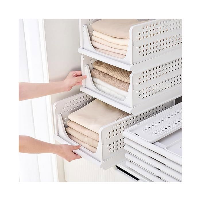 Lot de 3 Rangement Vetement Organisateur Armoire Vetement Boite de Rangement et Empilable Tiroir Coulissant Blan ETAGERE DE PLACARD