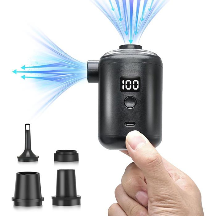 Pompe à air rechargeable USB 3600mAh mini gonfleur électrique 280L/min écran digital 4 buses matelas et camping